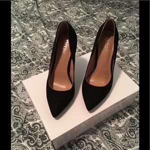 Black faux suede heels